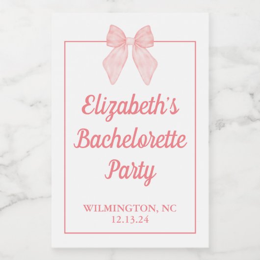 Gepersonaliseerde Bachelorette Verjaardag Roze Bow Wijn Etiket (Enkel label)