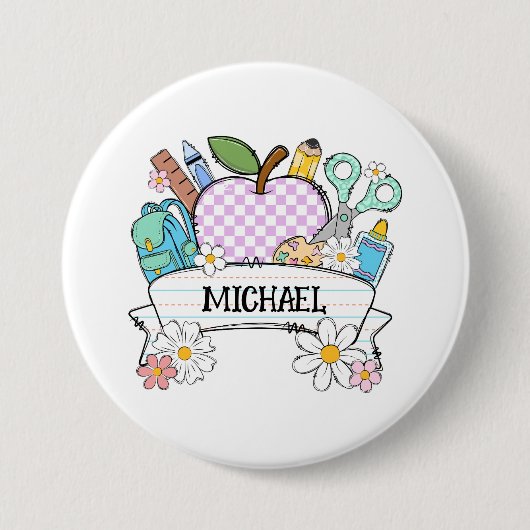 Gepersonaliseerde back-to-school benodigdheden met ronde button 7,6 cm (Voorkant)