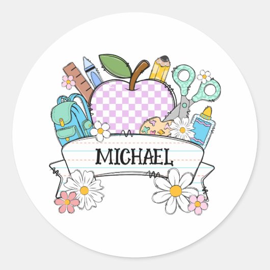 Gepersonaliseerde back-to-school benodigdheden met ronde sticker (Voorkant)
