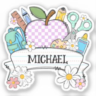 Gepersonaliseerde back-to-school benodigdheden met sticker