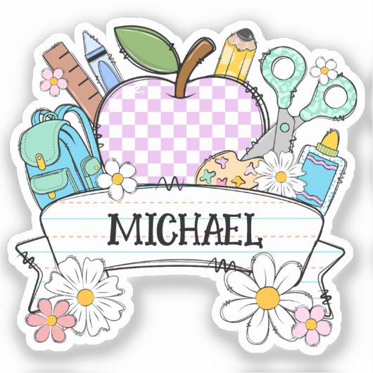 Gepersonaliseerde back-to-school benodigdheden met sticker (Voorkant)