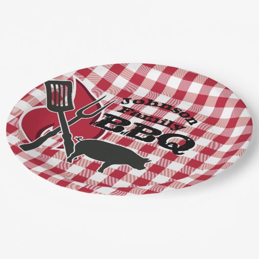 Gepersonaliseerde Backyard BBQ Picknick Wegwerp Bo Papieren Bordje (Gekanteld)
