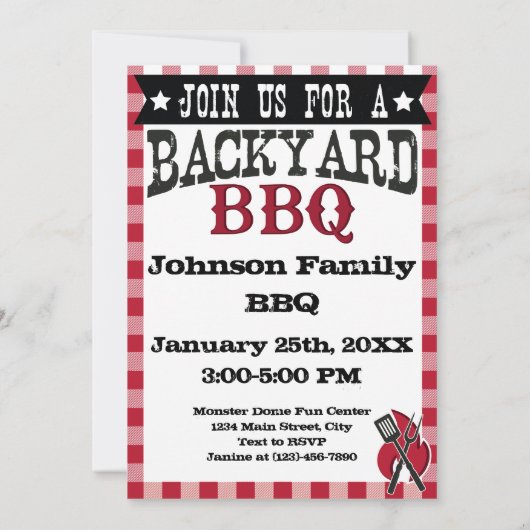 Gepersonaliseerde Backyard BBQ Uitnodigingen (Achterkant)