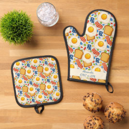 Gepersonaliseerde Bacon & Eggs Apotheek RX Ovenwant & Pannenlap Set