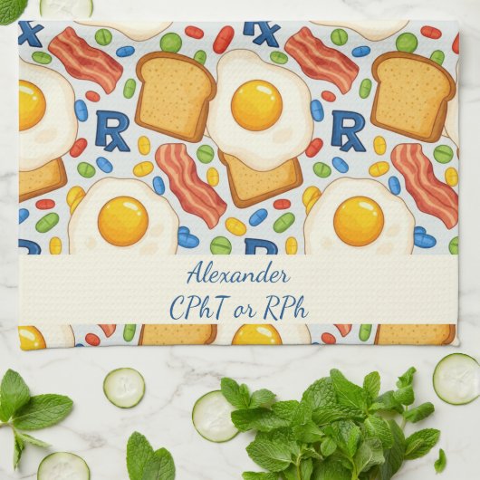 Gepersonaliseerde Bacon & Eggs Apotheek RX Theedoek (Gevouwen)