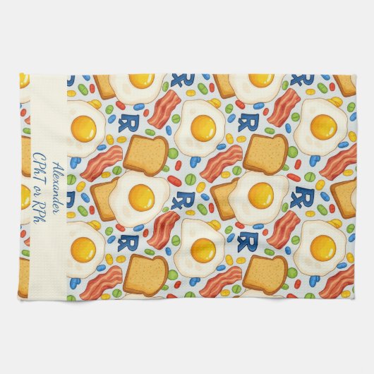 Gepersonaliseerde Bacon & Eggs Apotheek RX Theedoek (Horizontaal)
