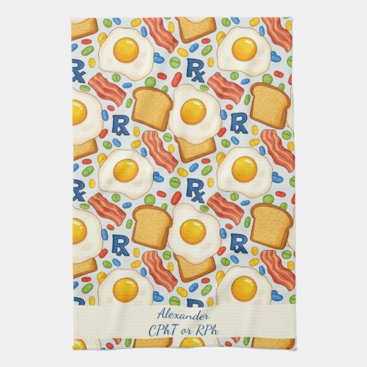Gepersonaliseerde Bacon & Eggs Apotheek RX Theedoek (Verticaal)