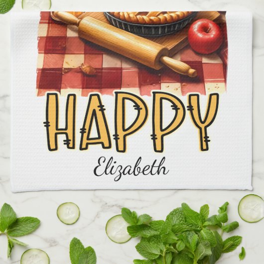 Gepersonaliseerde Bak Iemand Gelukkig Theedoek (Gevouwen)