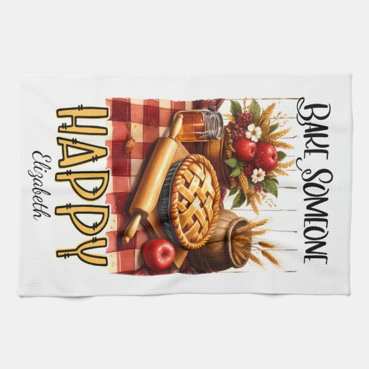 Gepersonaliseerde Bak Iemand Gelukkig Theedoek (Horizontaal)