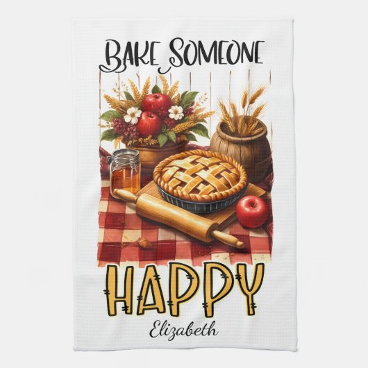 Gepersonaliseerde Bak Iemand Gelukkig Theedoek (Verticaal)