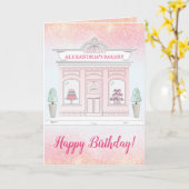 Gepersonaliseerde bakkerij Happy Birthday Pink Gli Kaart (Gele Bloem)