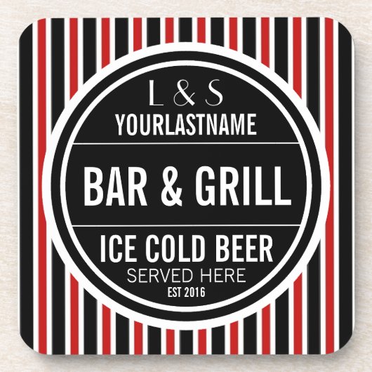 Gepersonaliseerde balk en zwart wit rood bier onderzetter (Voorkant)