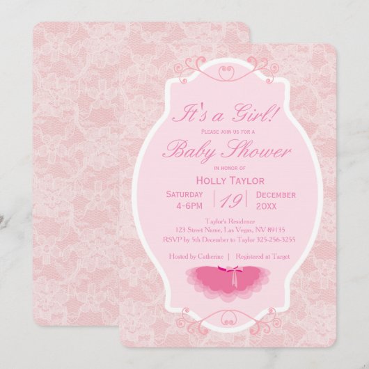 Gepersonaliseerde Ballerina Baby shower uitnodigin Kaart (Voorkant / Achterkant)