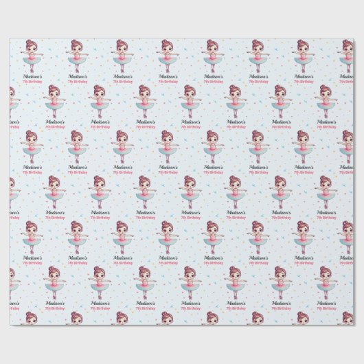 Gepersonaliseerde Ballerina Balletnaam Verjaardag Cadeaupapier (Vlak)