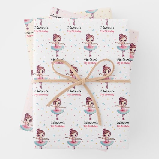 Gepersonaliseerde Ballerina Balletnaam Verjaardag Inpakpapier Vel (In situ)