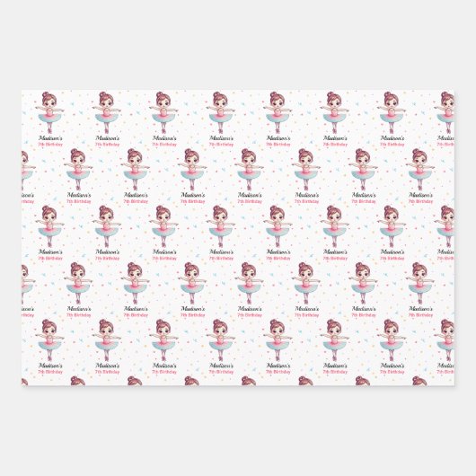 Gepersonaliseerde Ballerina Balletnaam Verjaardag Inpakpapier Vel (Voorkant)