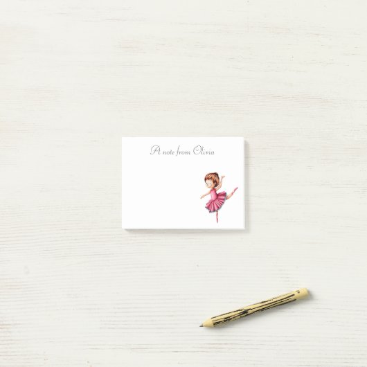 Gepersonaliseerde ballerina dansen in roze jurk post-it® notes (Op bureau)
