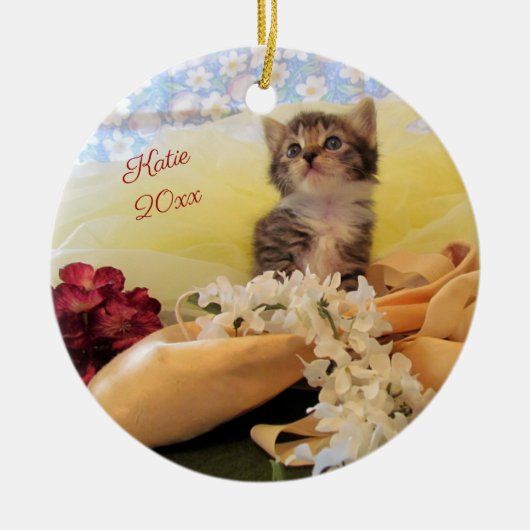 Gepersonaliseerde Ballerina Kitten Kate Keramisch Ornament (Voorkant)