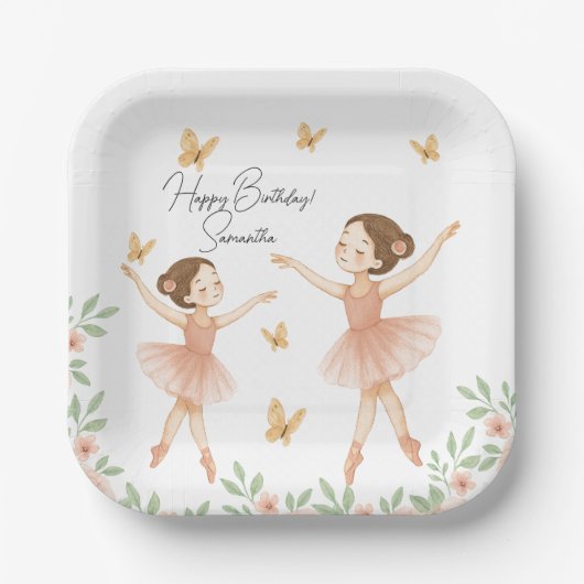 Gepersonaliseerde Ballerina Verjaardagsfeest Papie Papieren Bordje (Voorkant)