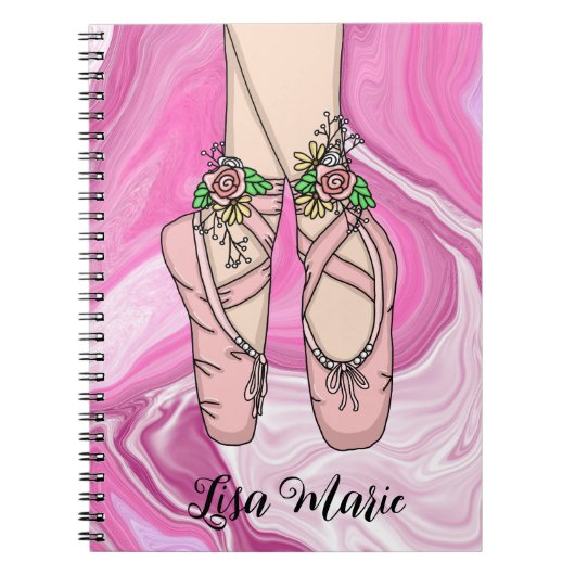 Gepersonaliseerde ballet Slippers Roze en witte ma Notitieboek (Voorkant)