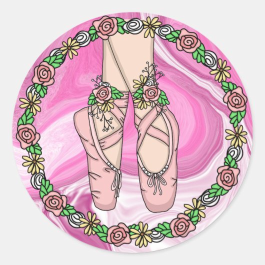 Gepersonaliseerde ballet Slippers Roze en witte ma Ronde Sticker (Voorkant)