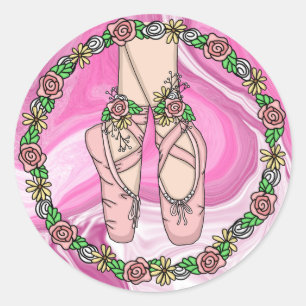 Gepersonaliseerde ballet Slippers Roze en witte ma Ronde Sticker