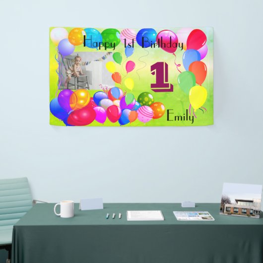 Gepersonaliseerde ballonnen Ontwerp Happy 1st Birt Spandoek (Beurs)