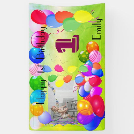Gepersonaliseerde ballonnen Ontwerp Happy 1st Birt Spandoek (Verticaal)