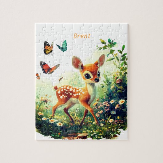 Gepersonaliseerde Bambi en Butterflies Jigsaw Puzz Legpuzzel (Verticaal)