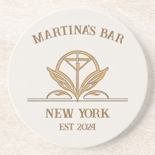 Gepersonaliseerde Bar Sign Martini Logo Aangepaste Zandsteen Onderzetter (Voorkant)