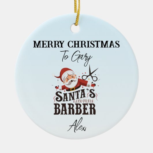 Gepersonaliseerde Barber Christmas Kaart Keramisch Ornament (Voorkant)