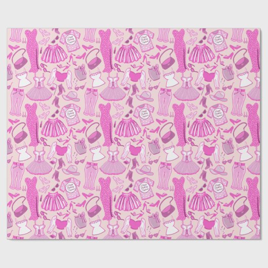 Gepersonaliseerde Barbiecore Roze en Hot Pink Mode Cadeaupapier (Vlak)