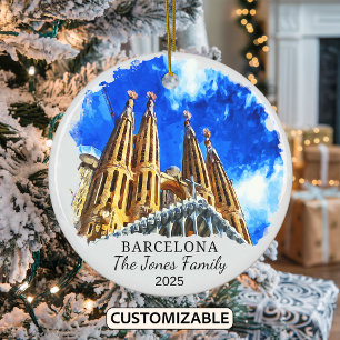 Gepersonaliseerde Barcelona Ornament, Spanje Gift Keramisch Ornament