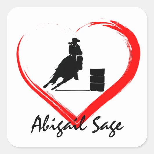 Gepersonaliseerde Barrel Racing Cowgirl, Paard en  Vierkante Sticker (Voorkant)