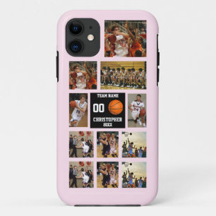 Gepersonaliseerde Basketbal 11 Fotocollage Roze Case-Mate iPhone Case