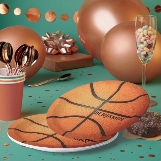 Gepersonaliseerde Basketbal 9"Ronde Document Borde Papieren Bordje (Multi)