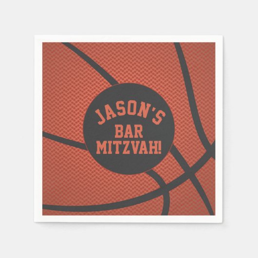 Gepersonaliseerde Basketbal Bar Mitzvah Sinaasappe Servet (Voorkant)
