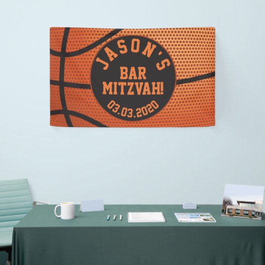 Gepersonaliseerde Basketbal Bar Mitzvah Sinaasappe Spandoek (Beurs)