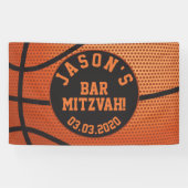 Gepersonaliseerde Basketbal Bar Mitzvah Sinaasappe Spandoek (Horizontaal)
