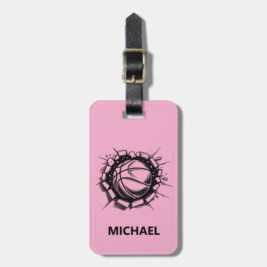 Gepersonaliseerde basketbal Breaking the Wall Bagagelabel (Voorkant verticaal)