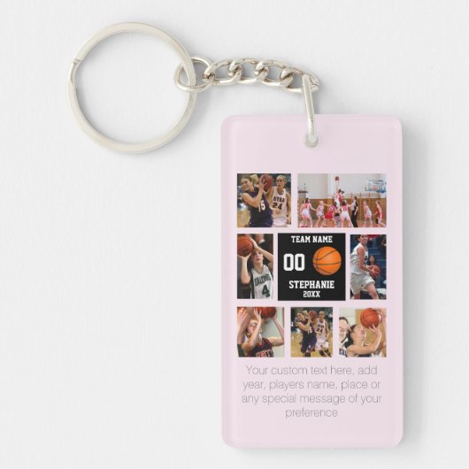 Gepersonaliseerde Basketbal Fotocollage Sleutelhanger (Voorkant)