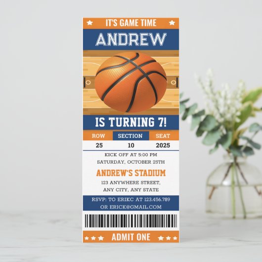 Gepersonaliseerde Basketbal Game Ticket Verjaardag Kaart (Staand voorkant)