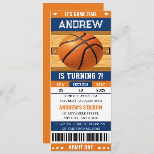 Gepersonaliseerde Basketbal Game Ticket Verjaardag Kaart (Voorkant / Achterkant)