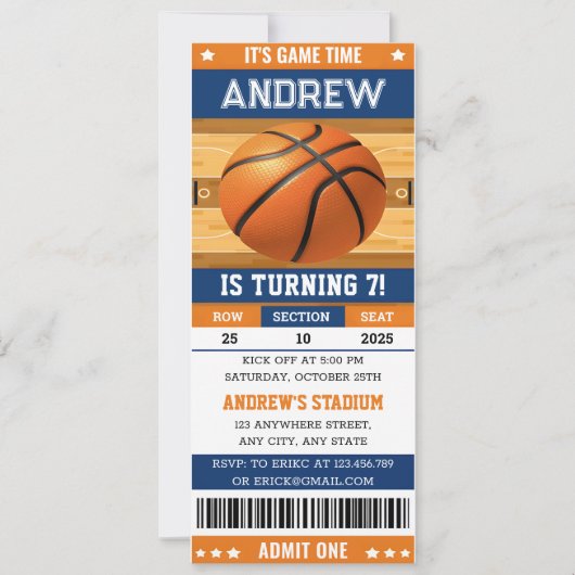 Gepersonaliseerde Basketbal Game Ticket Verjaardag Kaart (Voorkant)