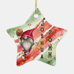 Gepersonaliseerde Basketbal Gnoom Kerstmis Keramisch Ornament