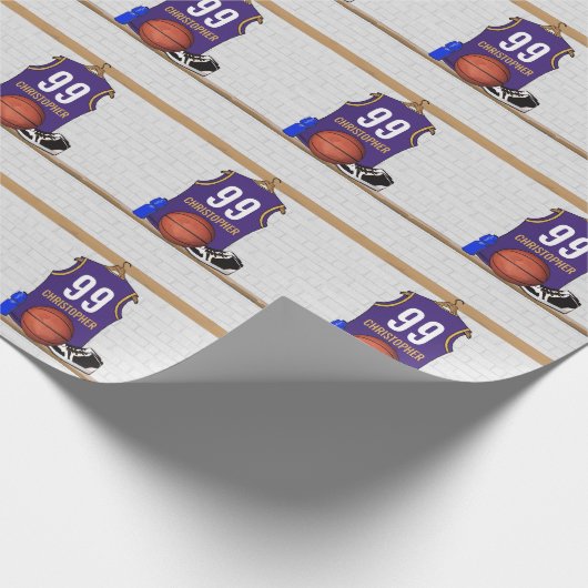 Gepersonaliseerde Basketbal Jersey Paarse | Goud Cadeaupapier (Hoek)