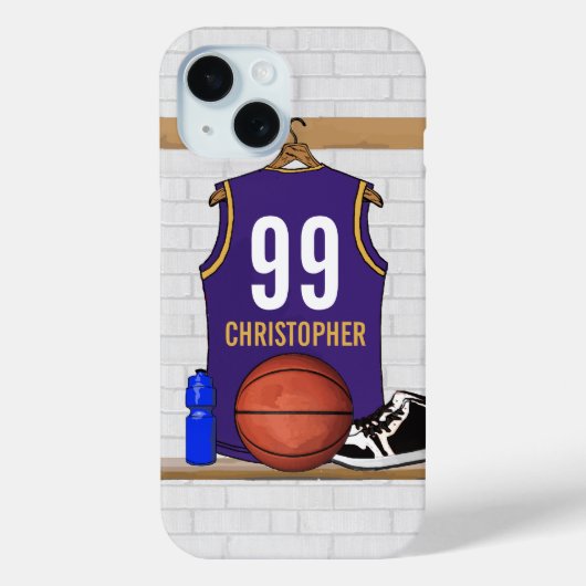 Gepersonaliseerde Basketbal Jersey Paarse | Goud Case-Mate iPhone Case (Achterkant)