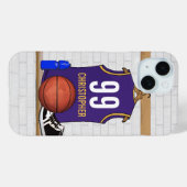 Gepersonaliseerde Basketbal Jersey Paarse | Goud Case-Mate iPhone Case (Achterkant (horizontaal))