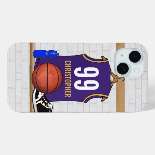 Gepersonaliseerde Basketbal Jersey Paarse | Goud Case-Mate iPhone Case (Achterkant (horizontaal))