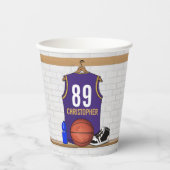 Gepersonaliseerde Basketbal Jersey Paarse | Goud Papieren Bekers (Voorkant)